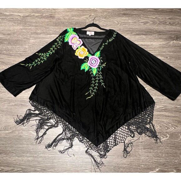 ROJA Western Women's Black Velvet Folk Art Embroidered Tunic‎ Size XXL Bohemian - Picture 9 of 9